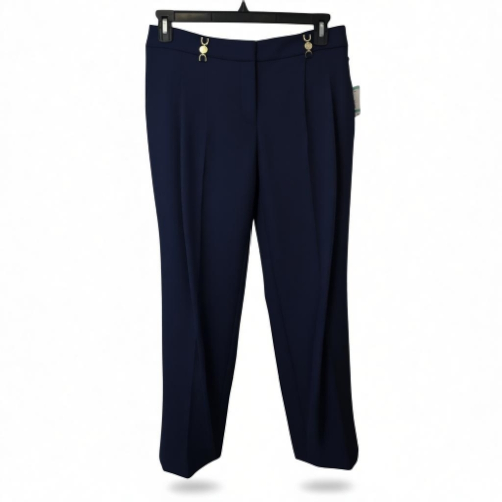 Anne Klein Navy Flare Dress Pants Size 8P Office Career Preppy Chic Quiet Luxury